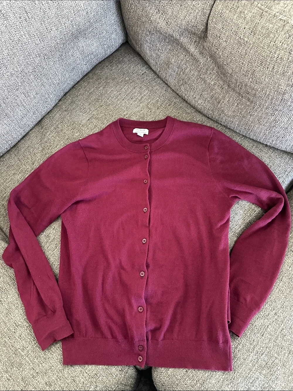 J. Crew Women's Maroon Button-Up Crewneck Cardigan small